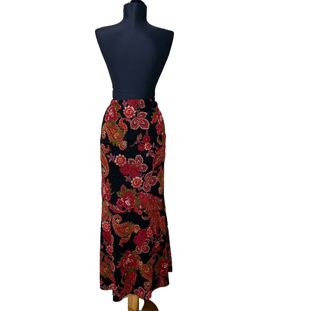 Coldwater Creek Maxi skirt women’s size L  VTG Boho Elastic Waist Dark floral